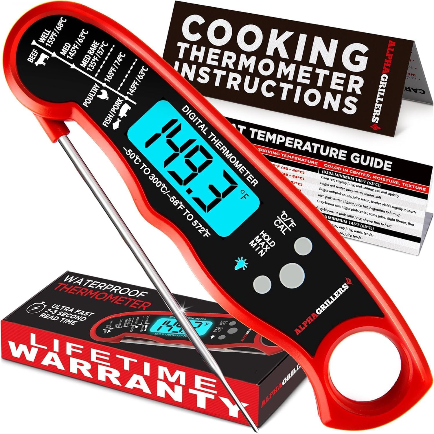 Alpha Grillers Meat Thermometer Digital - Accurate Probe Shot