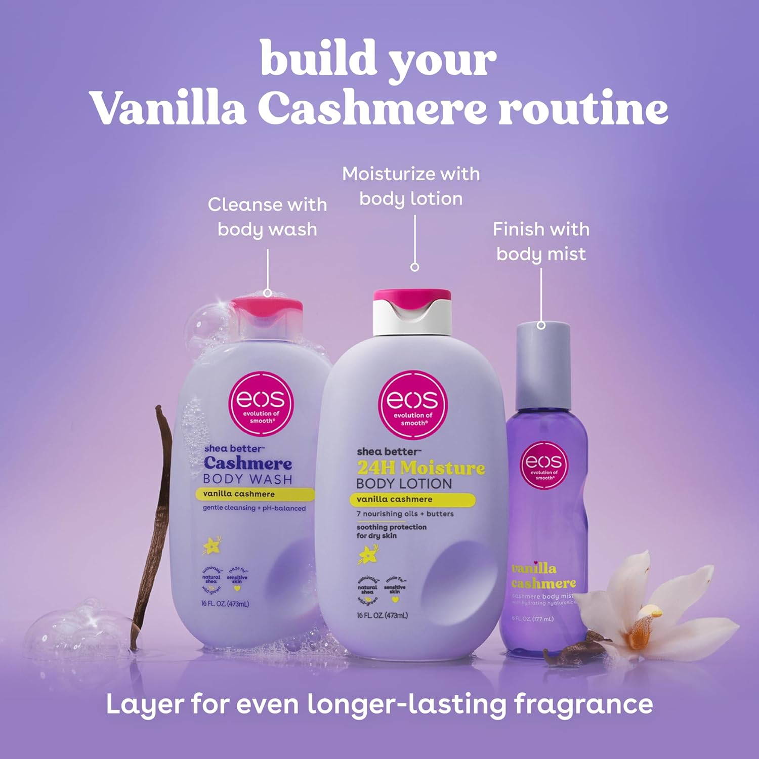 eos Shea Better Body Lotion Vanilla Cashmere routine setup with warm decor