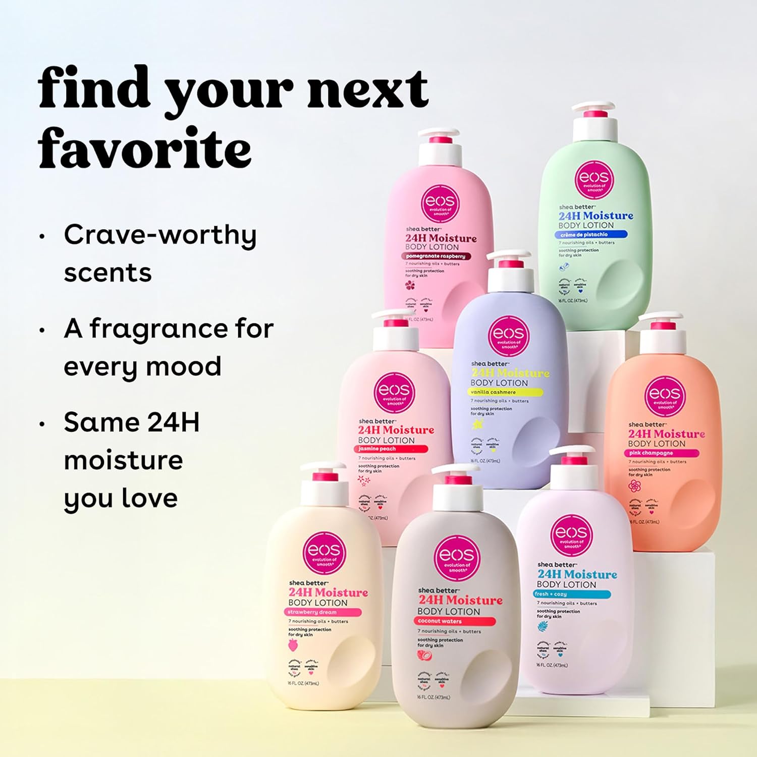 eos Shea Better body lotion family range product display
