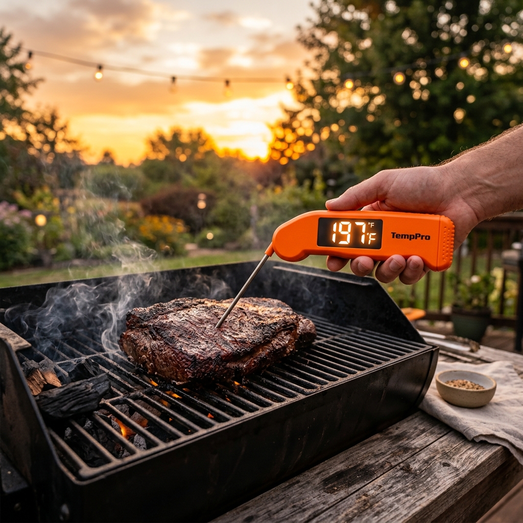 TempPro TP19H Digital Meat Thermometer Sunset Barbecue Scene
