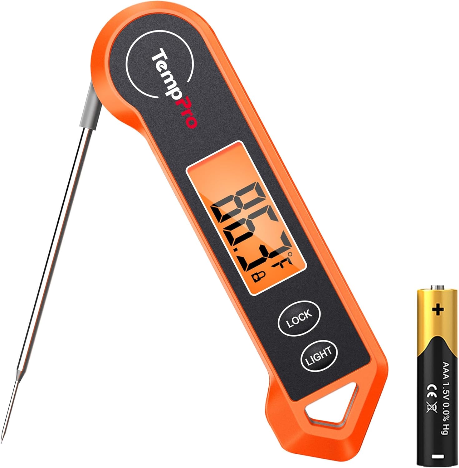 TempPro TP19H Digital Meat Thermometer Orange Frame Closeup Details